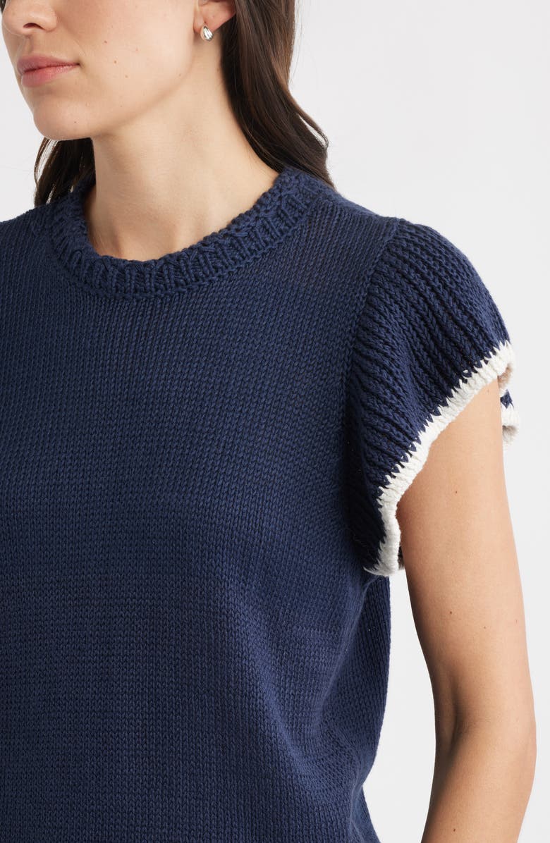 Caslon<sup>®</sup> Flutter Sleeve Linen & Cotton Sweater, Alternate, color, Navy Still