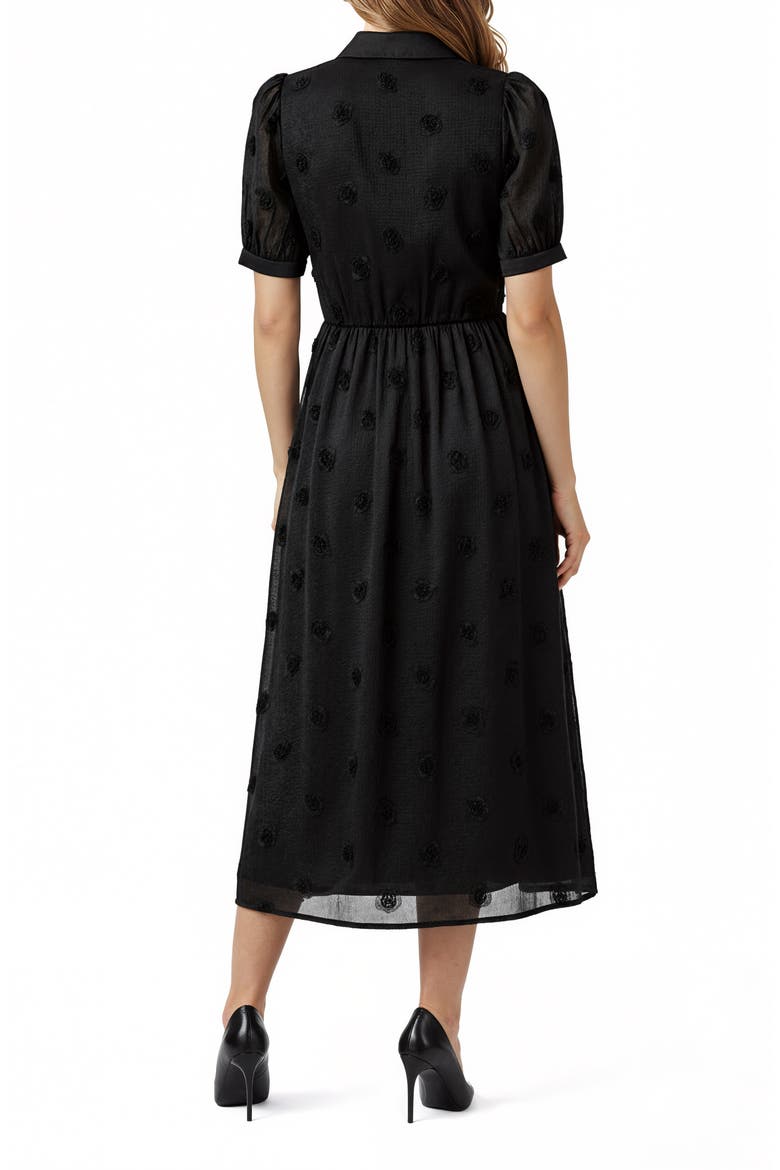 3D Flower Puff Sleeve Midi Shirtdress, Alternate, color, BLACK