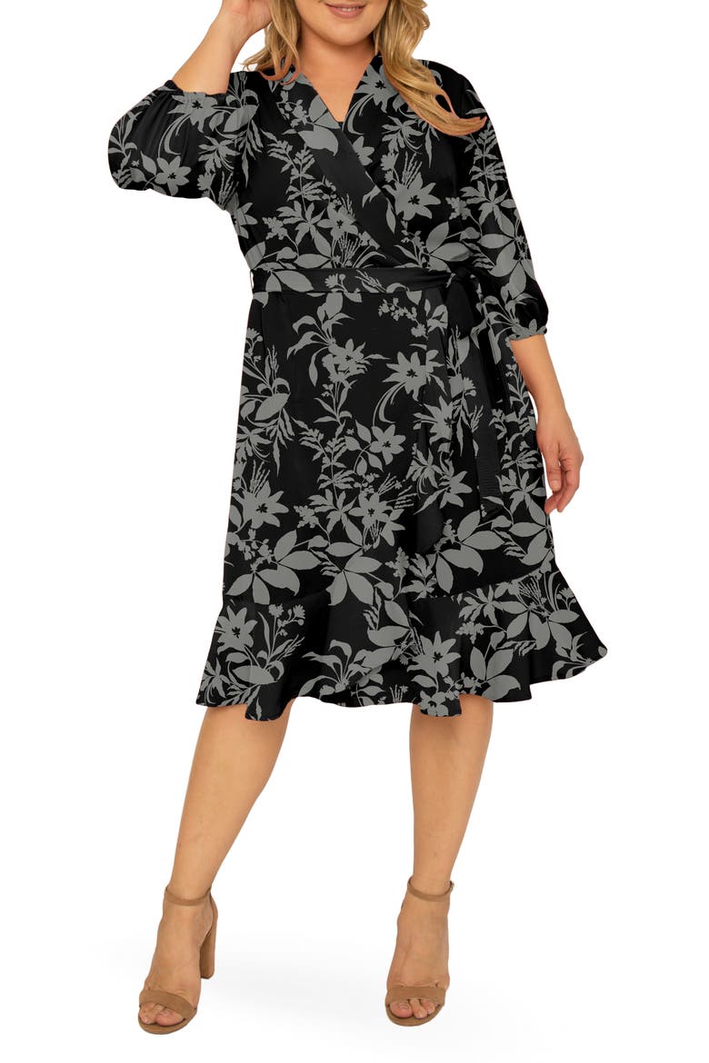 Kylie Ruffle Wrap Dress, Main, color, BLACK GREY