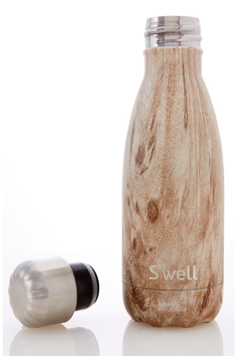 'Blonde Wood' Stainless Steel Water Bottle, Alternate, color, BROWN