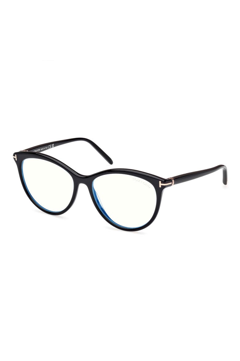 55mm Round Blue Light Blocking Glasses, Alternate, color, BLACK ECO / T LOGO