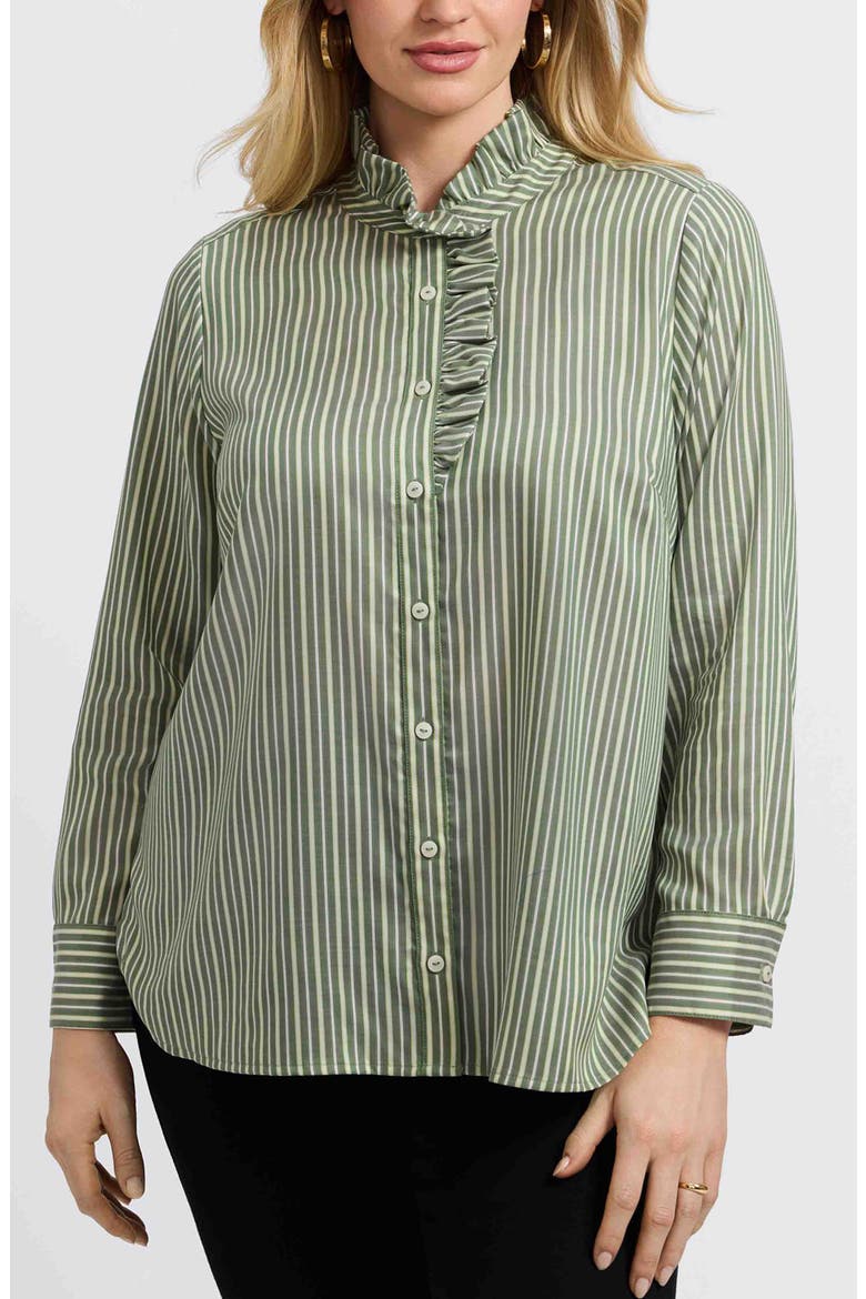 Sadie Stripe Ruffle Button-Up Shirt, Main, color, BASIL MULTI
