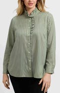 Foxcroft Sadie Stripe Ruffle Button-Up Shirt