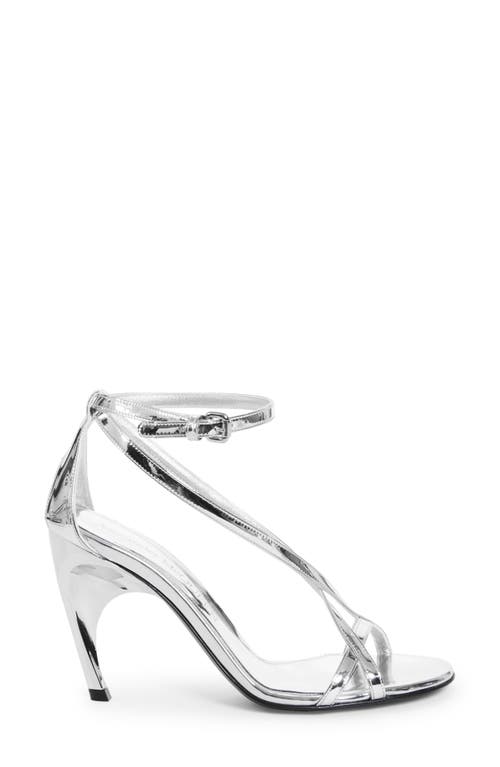 Alexander Mcqueen Twisted Armadillo 95mm Patent Sandals In Silver