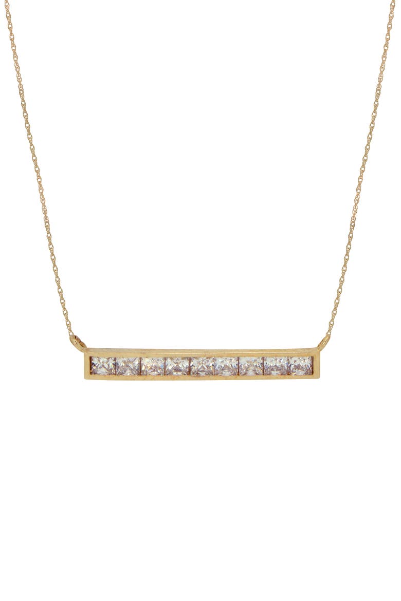 10K Gold & CZ Bar Pendant Necklace, Main, color, CLEAR