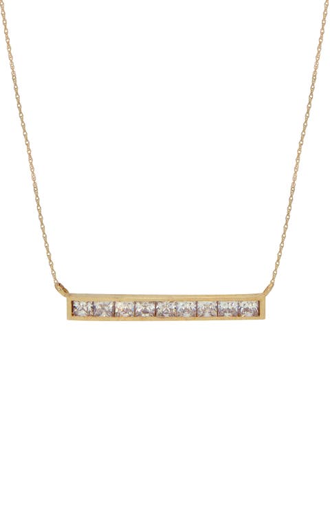 10K Gold & CZ Bar Pendant Necklace