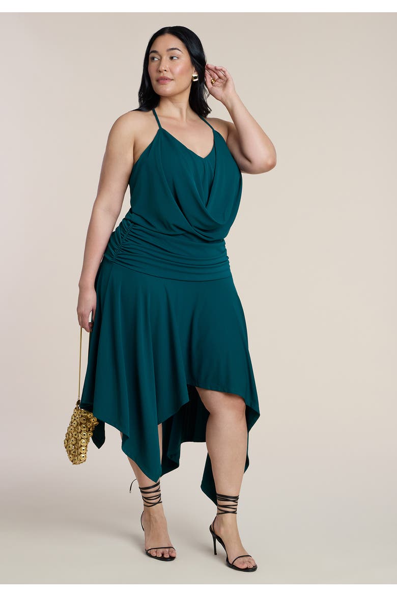 Asym Hem Draped Jersey Midi Dress, Alternate, color, FOREST BIOME