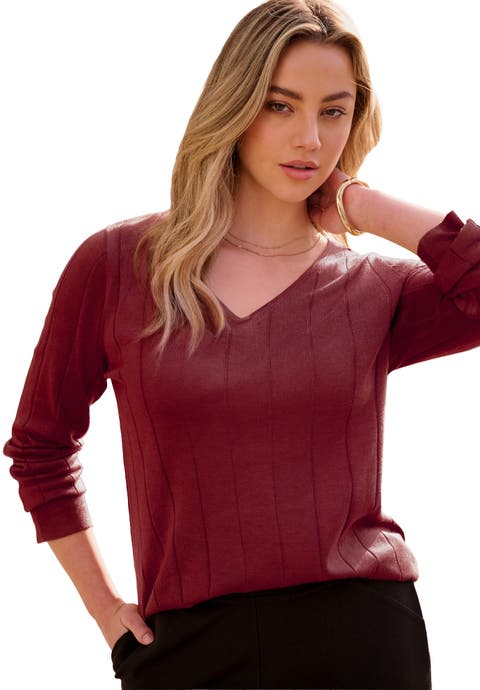 Plus Size Drop Needle V Neck Lightweight Sweater Knit