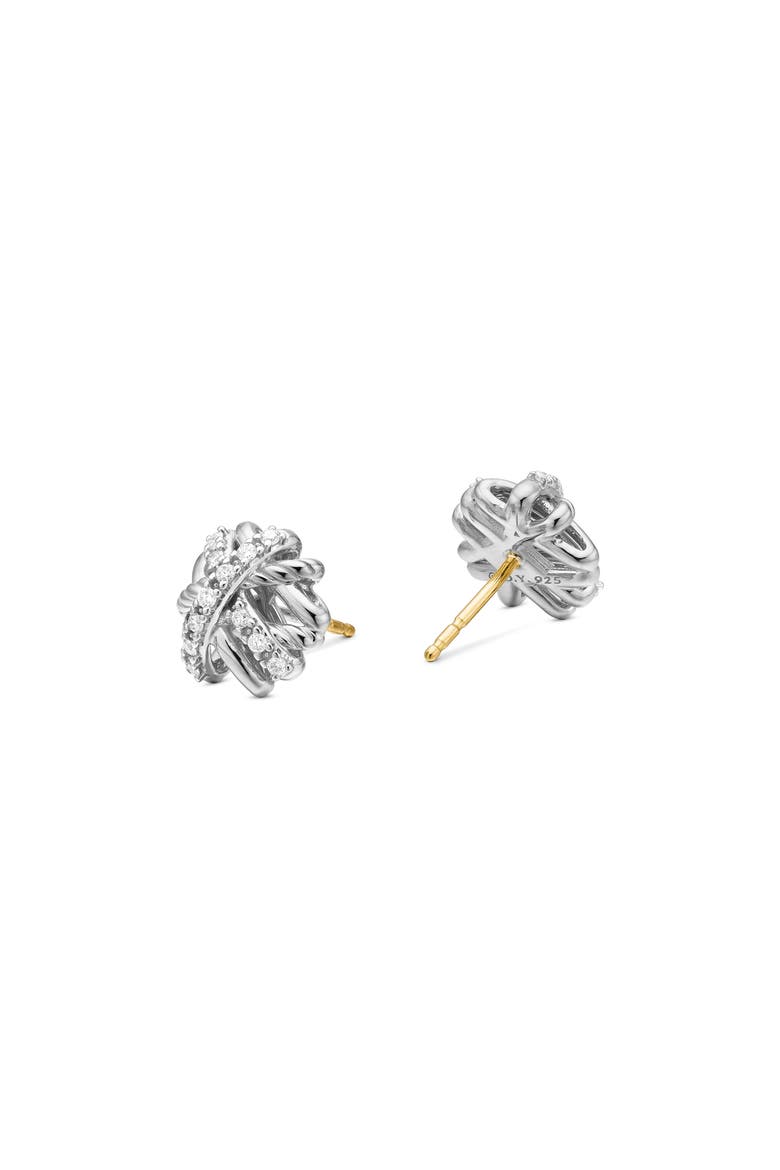 Crossover Stud Earrings with Diamonds, Alternate, color, SILVER/ GOLD