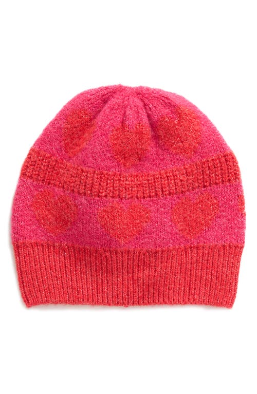 Freshman Kids' Intarsia Heart Beanie in Sweetheart Pink/Light Red 