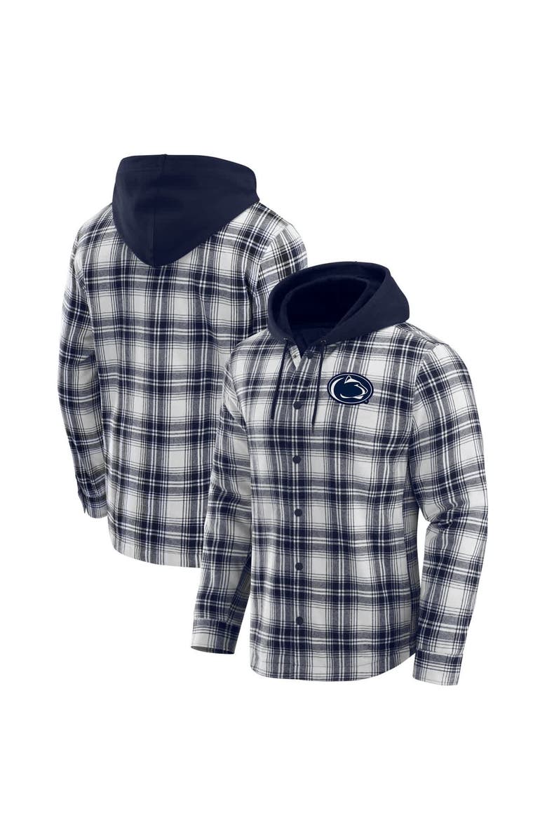 Darius Rucker Collection by Fanatics Men's Darius Rucker Collection by Fanatics Navy Penn State Nittany Lions Plaid Flannel Quilted Full-Snap Hooded Shacket, Main, color,