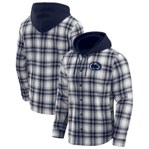Men's Darius Rucker Collection by Fanatics  Navy Penn State Nittany Lions Plaid Flannel Quilted Full-Snap Hooded Shacket