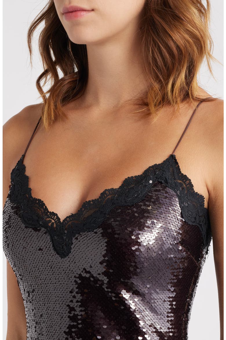 Verelith Sequin Lace Trim Cocktail Dress, Alternate, color, CHOCOLATE BROWN