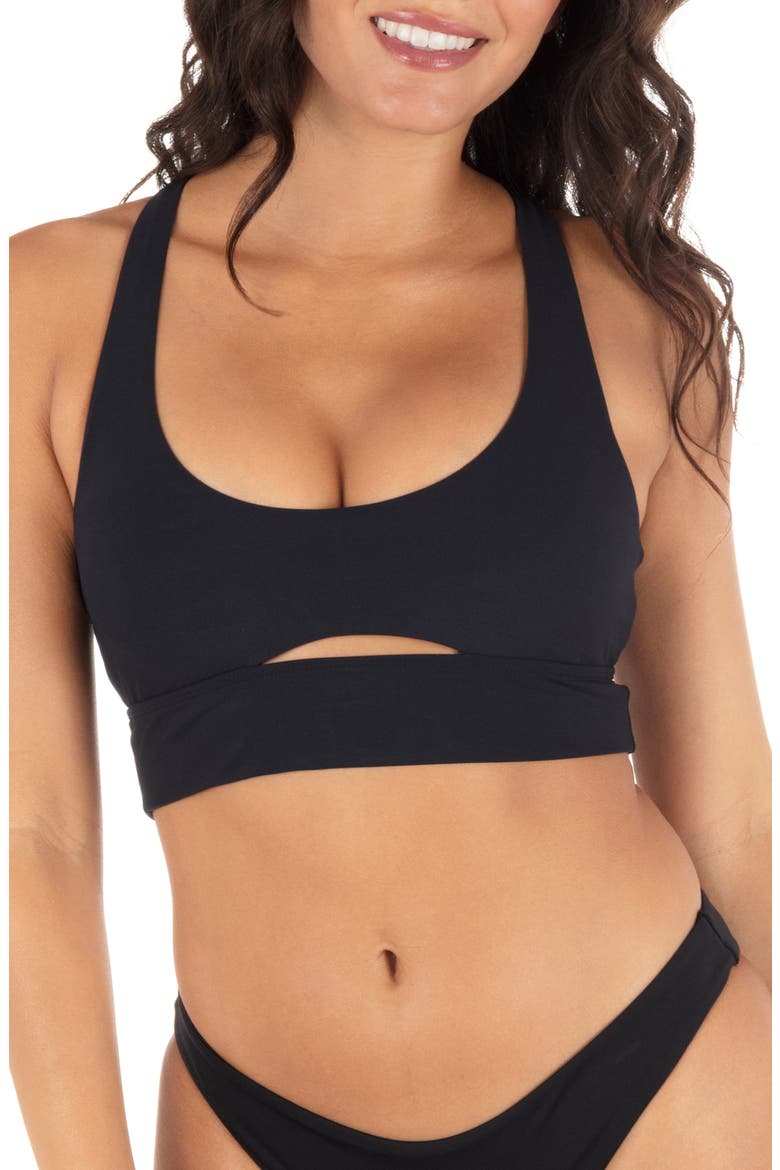 Longline Strappy Bikini Top, Main, color, BLACK