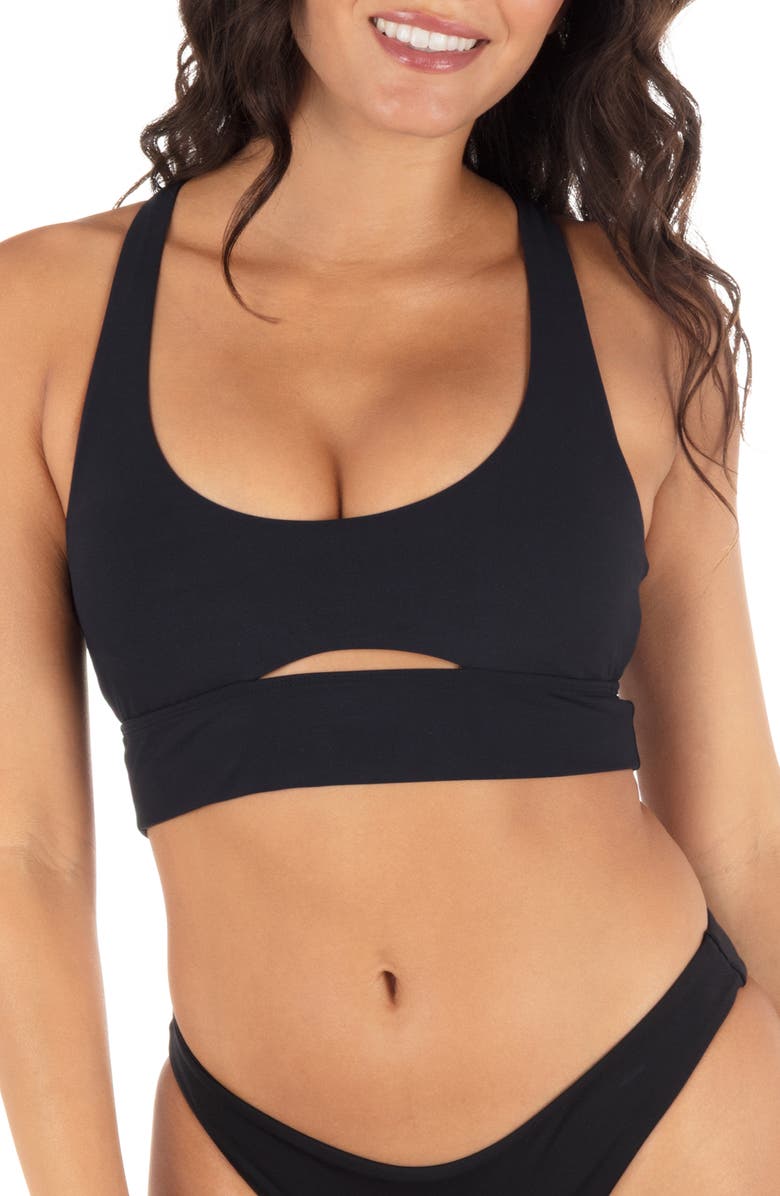 Hurley Longline Strappy Bikini Top, Main, color, Black