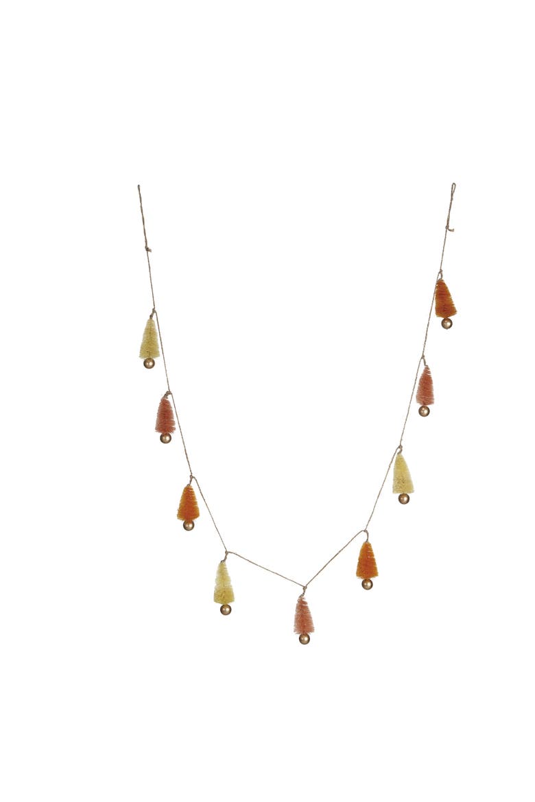 Sisal Bottle Brush Tree Garland with Gold Balls & Jute Cord, Chartreuse & Orange Color, Main, color, Gold & Chartreuse