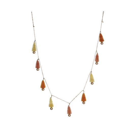 Sisal Bottle Brush Tree Garland with Gold Balls & Jute Cord, Chartreuse & Orange Color
