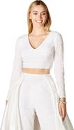 LARA New York Long Sleeve V-Neck Beaded Top