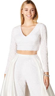 LARA New York Long Sleeve V-Neck Beaded Top
