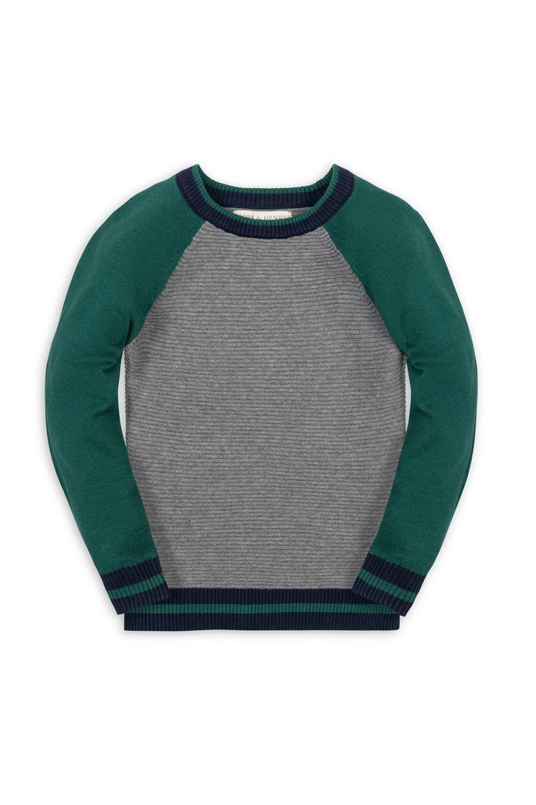 Kids' Organic Long Sleeve Raglan Sweater, Main, color, Gray and Green