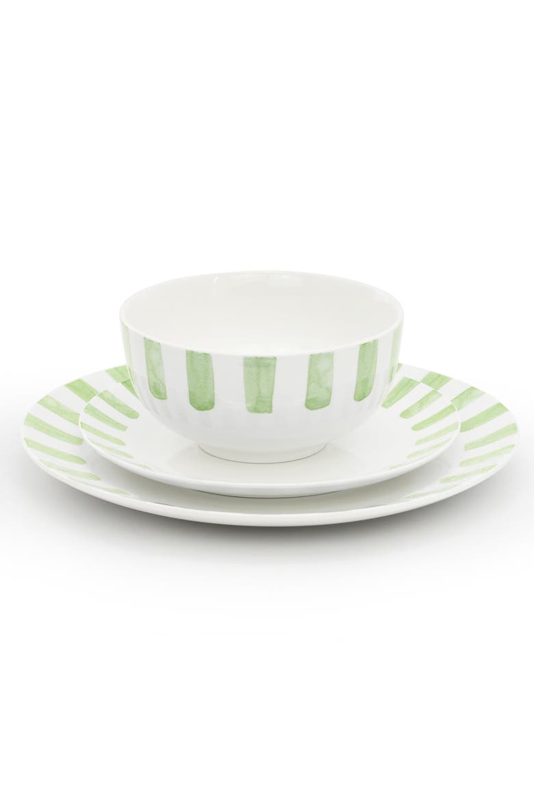 Pacific Waves 12 Piece Round Ceramic Dinnerware Set, Alternate, color, Green