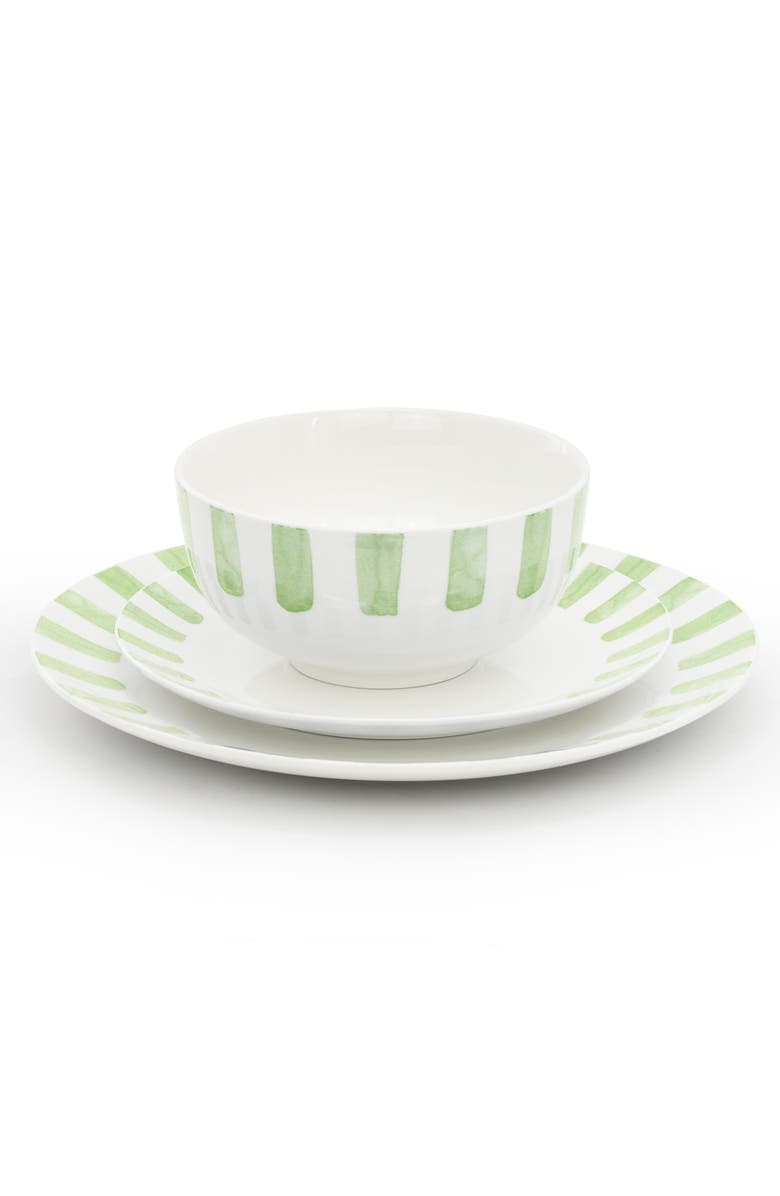 Gibson Home Pacific Waves 12 Piece Round Ceramic Dinnerware Set, Alternate, color, Green