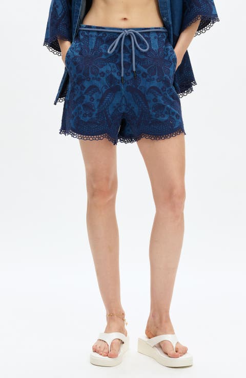 Embroidered High Waist Denim Shorts (Fathomveil)
