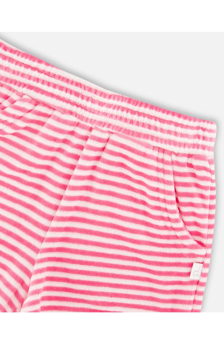 Deux par Deux Striped Terry Cloth Top and Short Set, Alternate, color, White With Pink Print