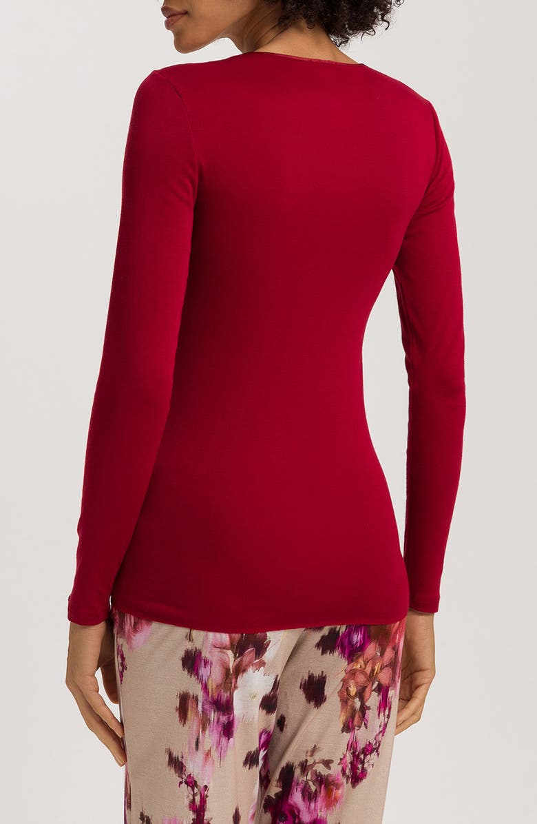 Hanro Seamless Long Sleeve Cotton Top, Alternate, color, Red Dahlia