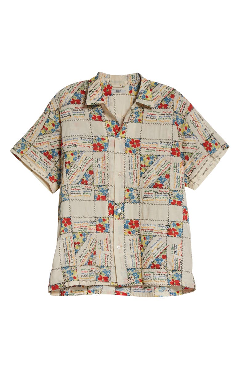Bode Patchwork Embroidered Micro Signature Cotton Shirt, Alternate, color, 