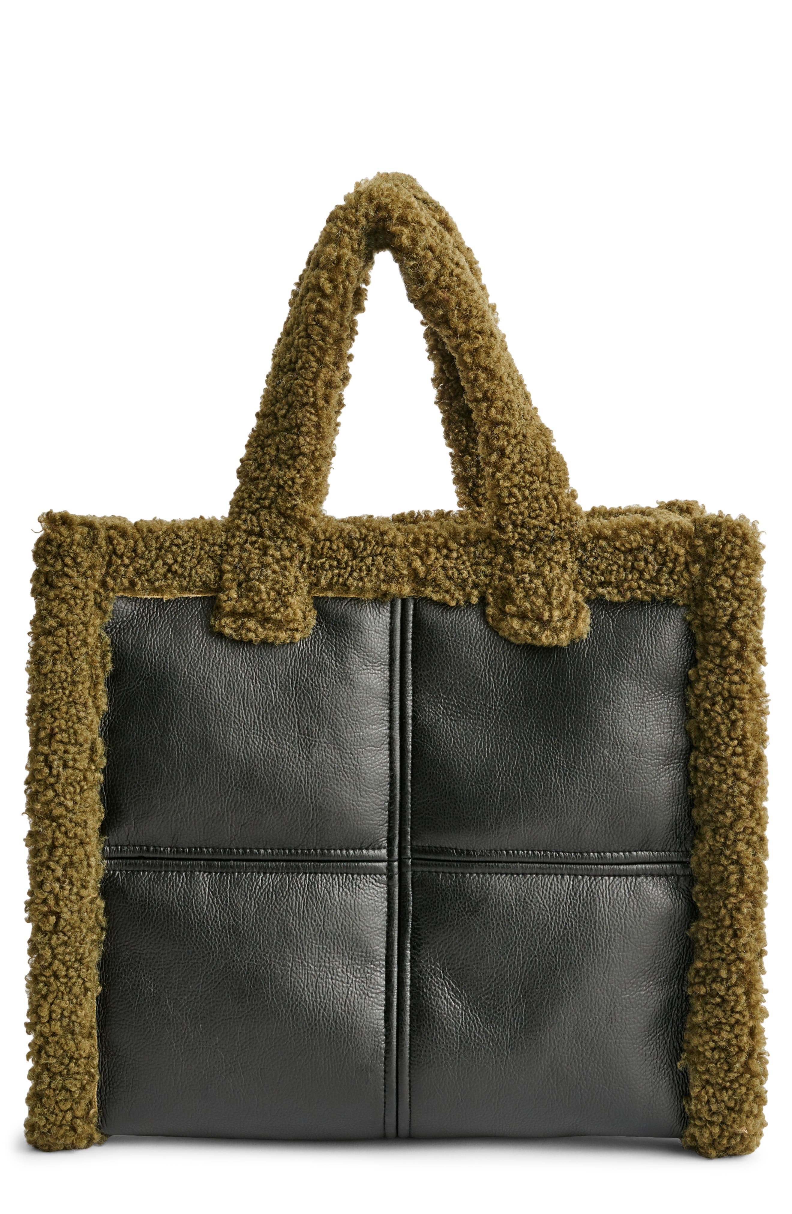 Stand Studio Medium Lolita Faux Shearling Trim Tote, Main, color, 