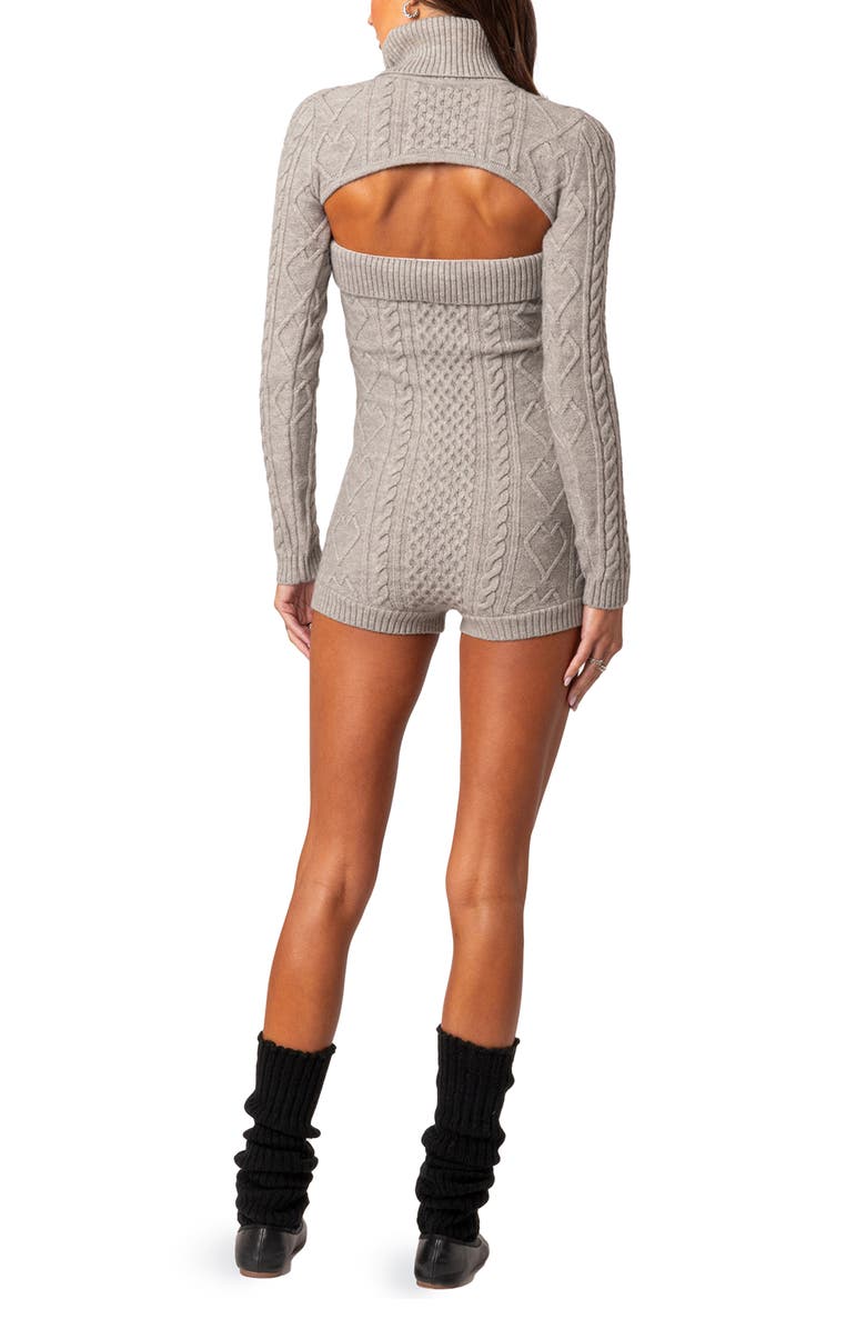EDIKTED Finnley Cable Stitch Long Sleeve Two-Piece Romper, Alternate, color, Gray Melange