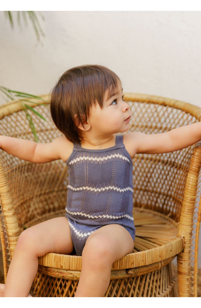 Ely's & Co. Looms Holland Collection - Boys Wave Knit Romper, Alternate, color, Blue/Ivory