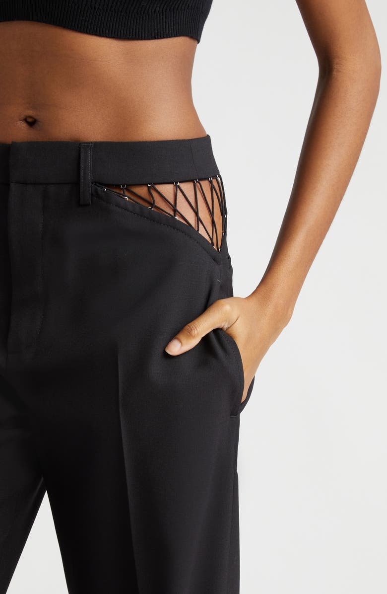 Dion Lee Lace Cutout Wool Picot Pants, Alternate, color,