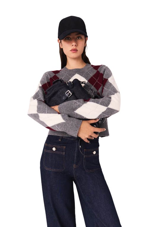 Maje Cropped Argyle Sweater In Black