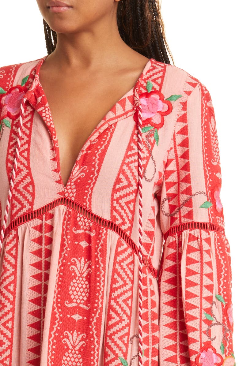 FARM Rio Embroidered Jacquard Long Sleeve Tiered Cotton Maxi Dress, Alternate, color, 