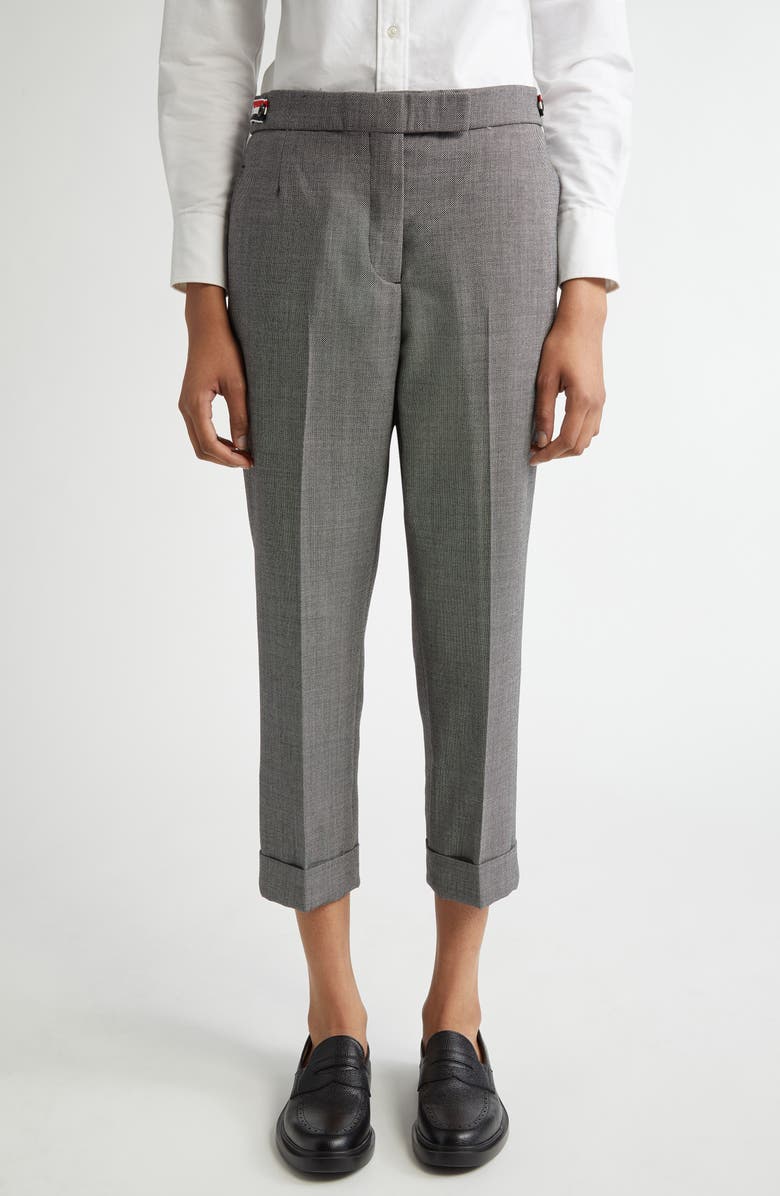 Thom Browne Low Rise Side Tab Slim Fit Wool Piqué Pants, Main, color,