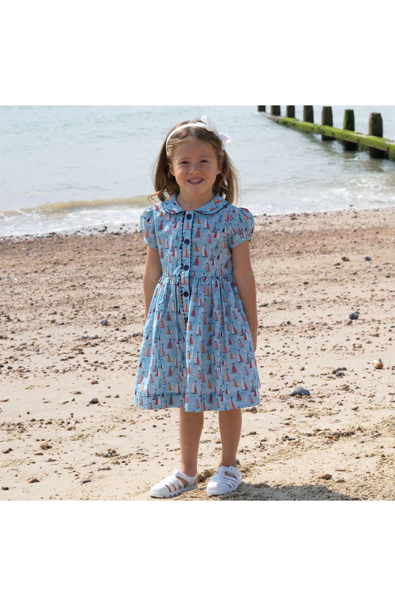 Rachel Riley Sailboat Button Front Dress, Alternate, color, Blue