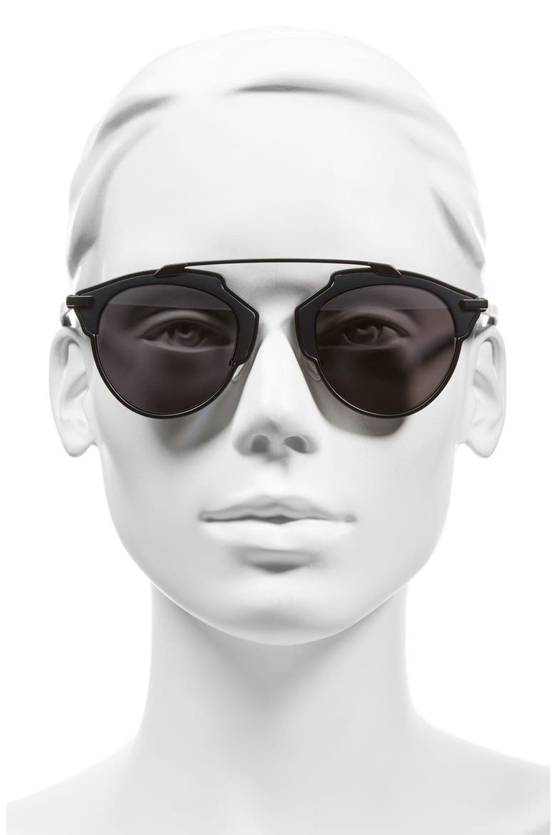 So Real 48mm Brow Bar Sunglasses, Alternate, color, MATTE BLACK/ GREY