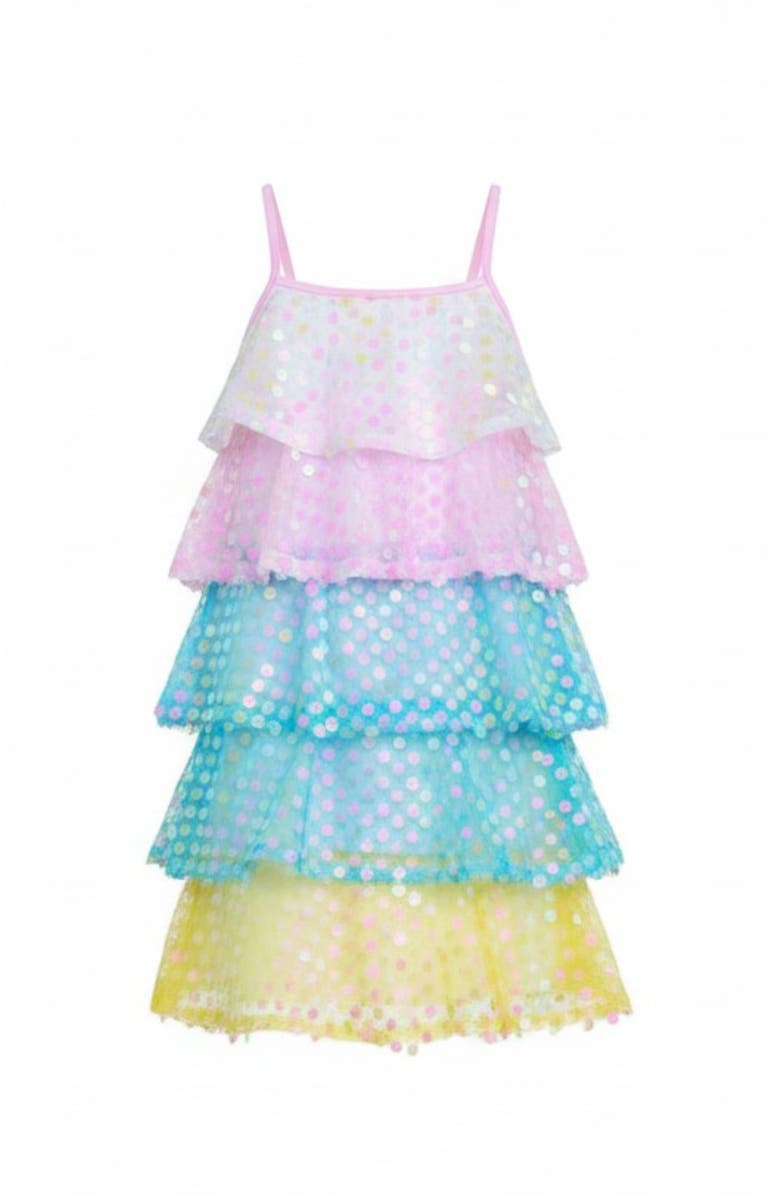 Mia Belle Girls Cute Mermaid Sparkle  Tiered Dress, Main, color, Pink