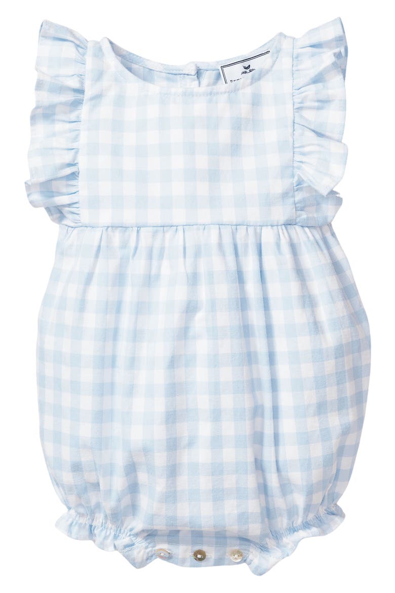 Gingham Ruffled Romper, Main, color, BLUE