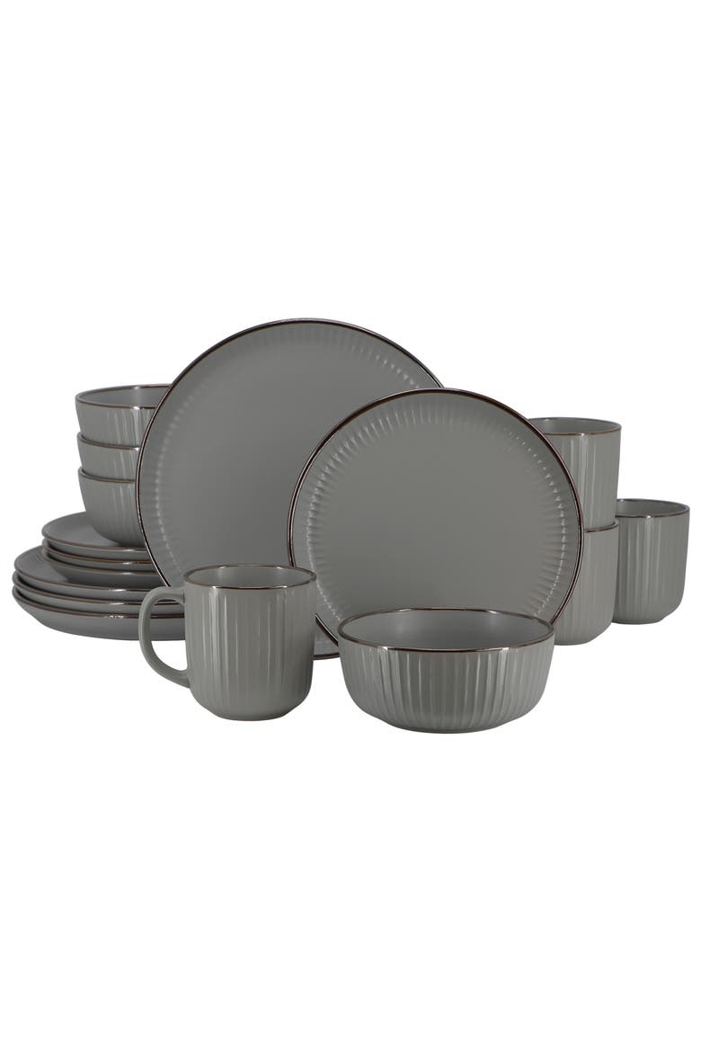 Leo 16 Piece Stoneware Dinnerware Set, Main, color, Dark Gray