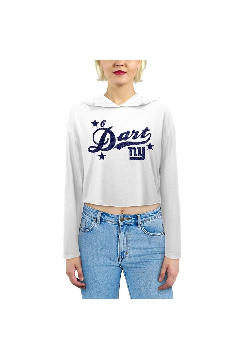 Women's Majestic Threads Jaxson Dart White New York Giants Glitter Wordmark Hoodie, Alternate, color, White