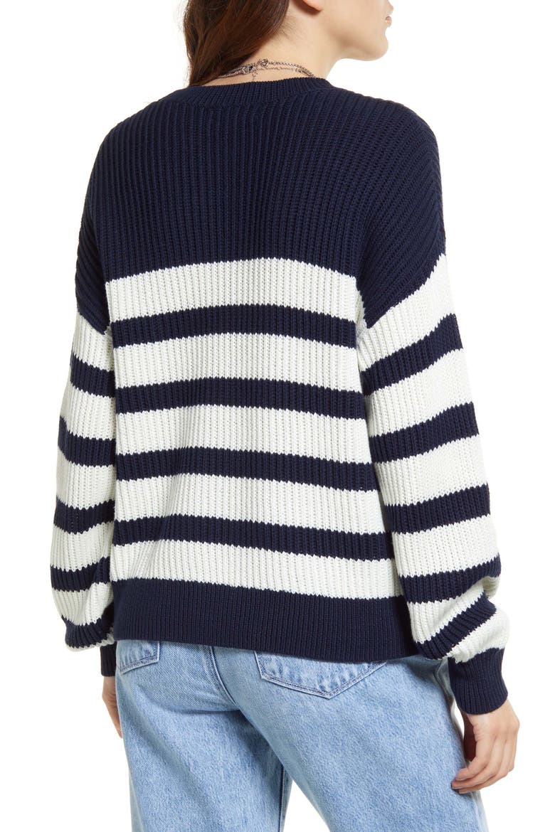 Stripe Ribbed Cotton Sweater, Alternate, color, NAVY BLAZER- IVORY