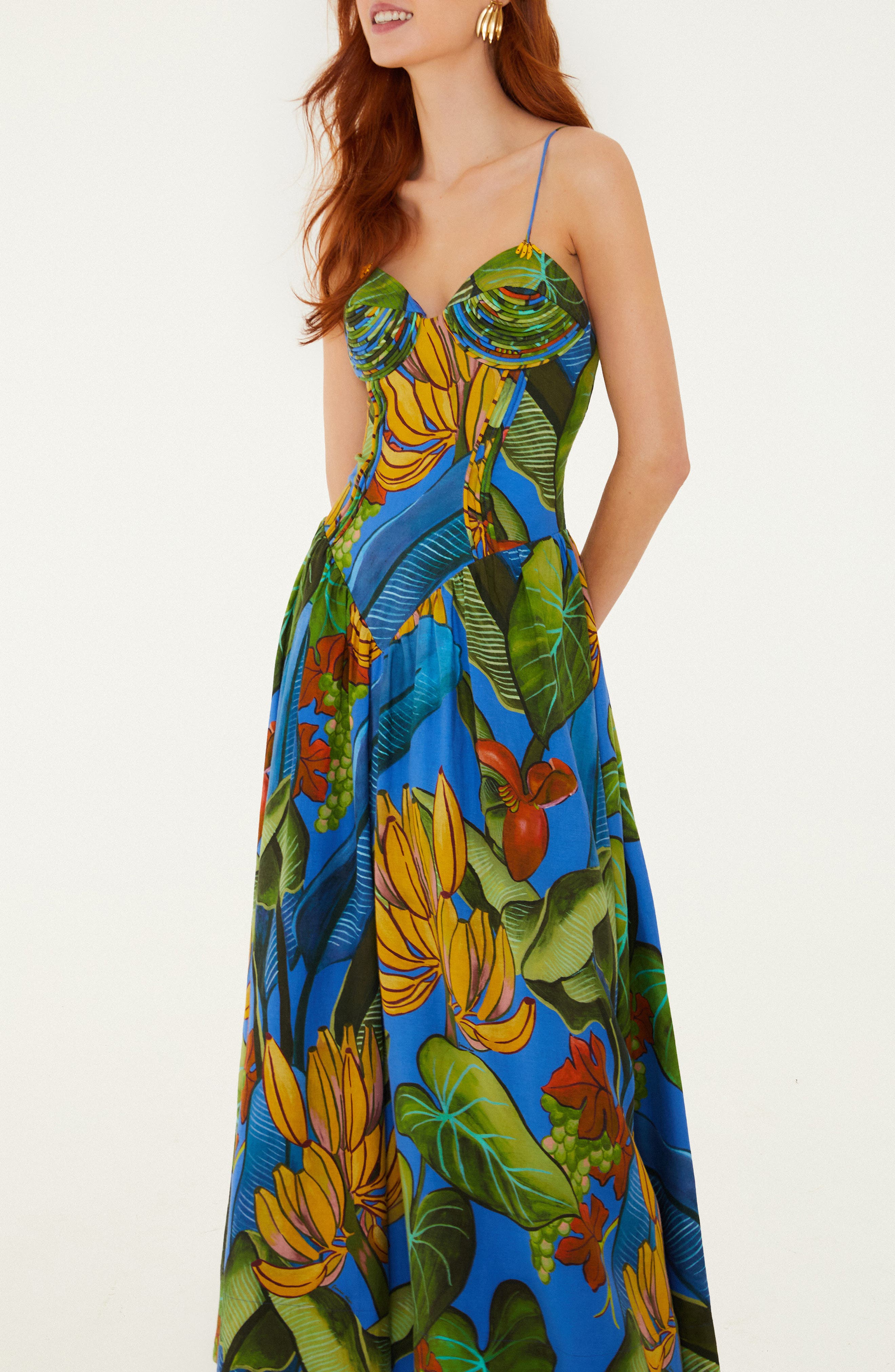 embroidered fruit maxi dress Fruit Print Linen Blend Maxi Dress (Women)
