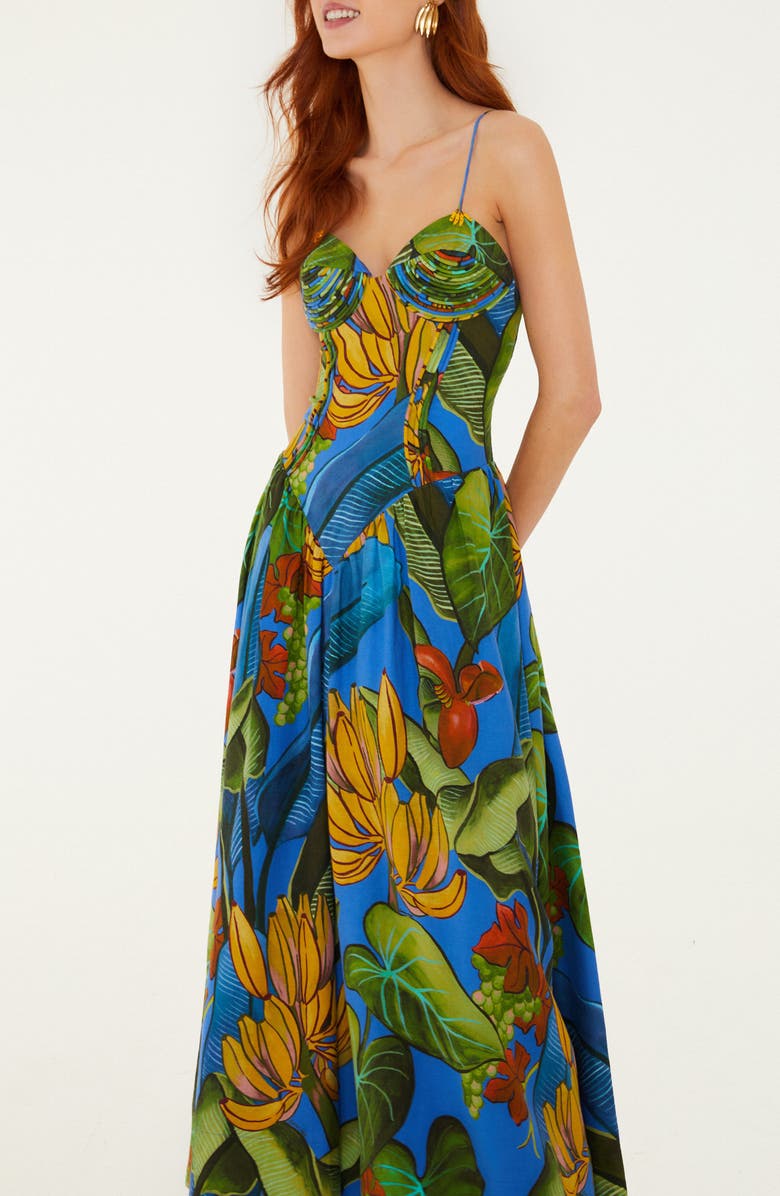 FARM Rio Fruit Print Linen Blend Maxi Dress, Alternate, color, Blue