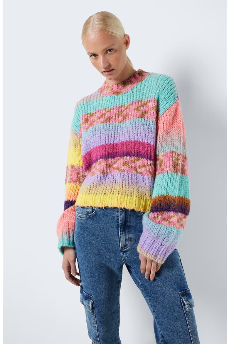 Dazy Pattern Mock Neck Sweater, Alternate, color, PURPLE ROSE DETAIL C