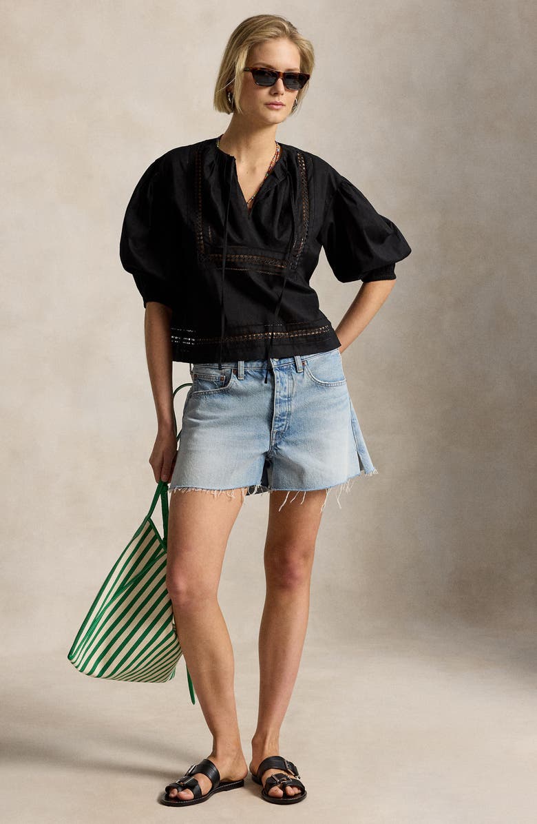 Polo Ralph Lauren Lace Detail Cotton Top, Alternate, color, Polo Black