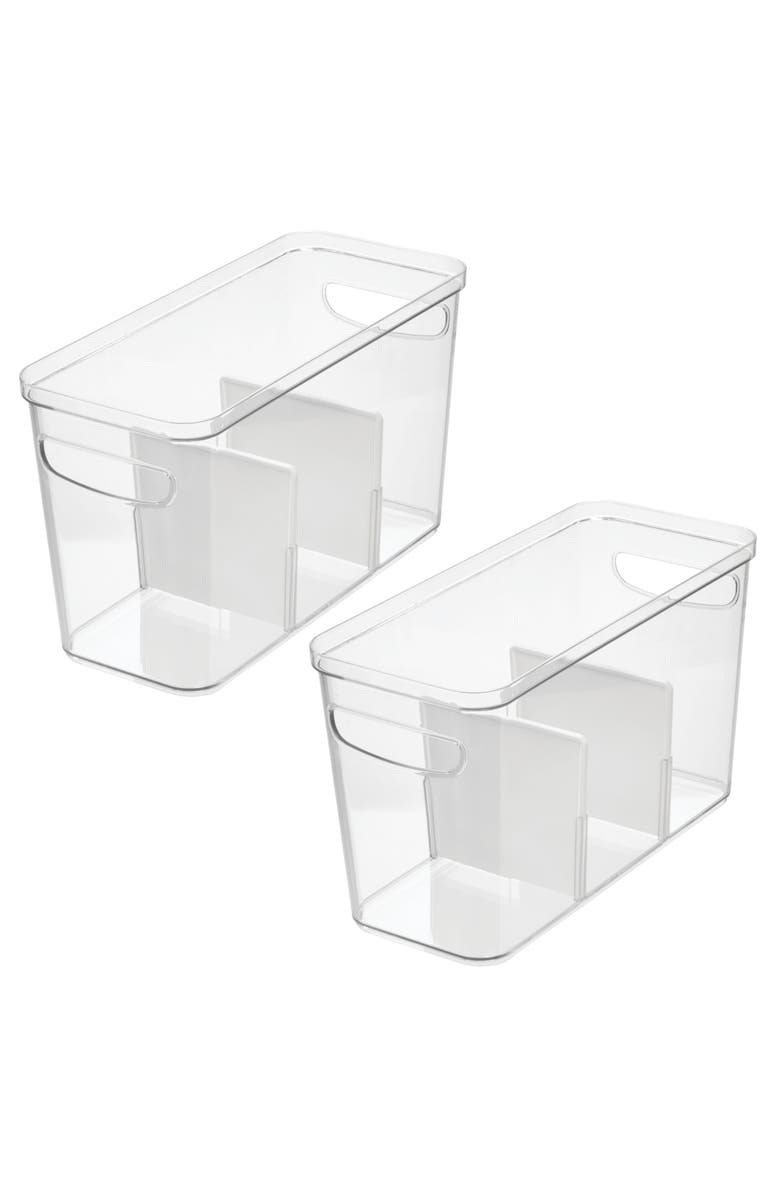 iDesign 3-Section Divided Pantry Organizer Bin - Set of 2 - Clear/White, Main, color, Clear