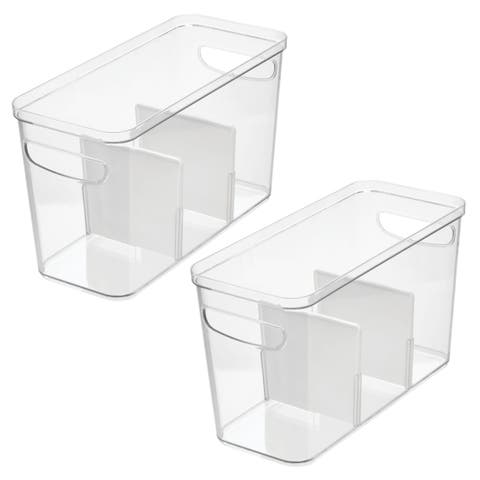 3-Section Divided Pantry Organizer Bin - Set of 2 - Clear/White